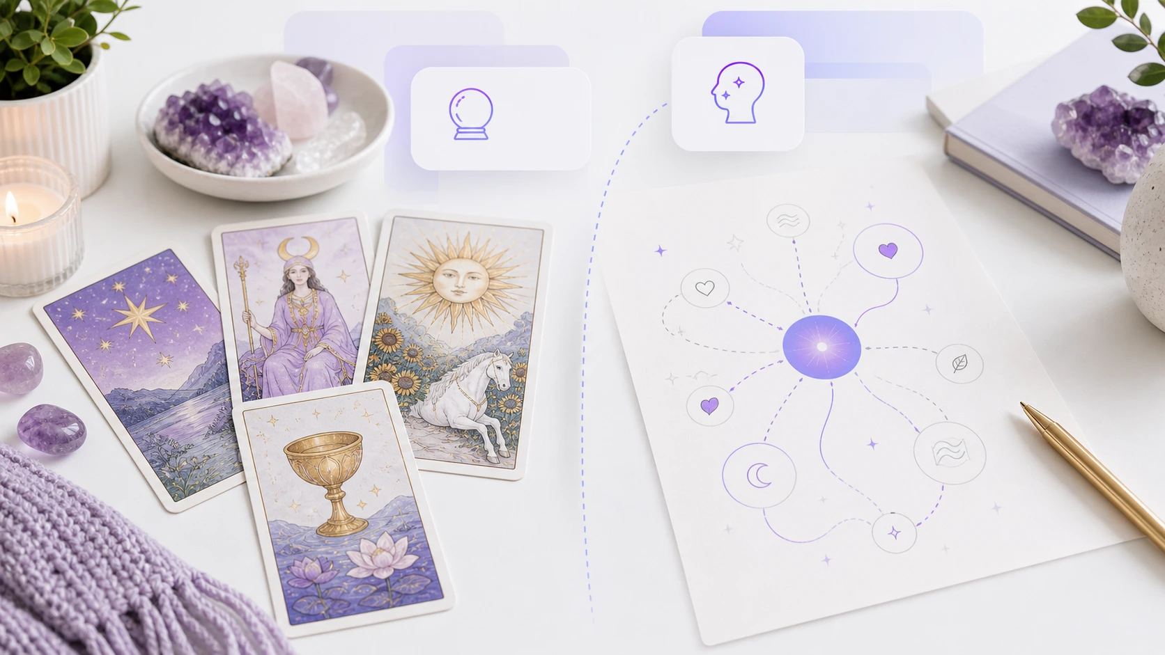 Tarot cards and an intuition map for comparing psychic and tarot readings