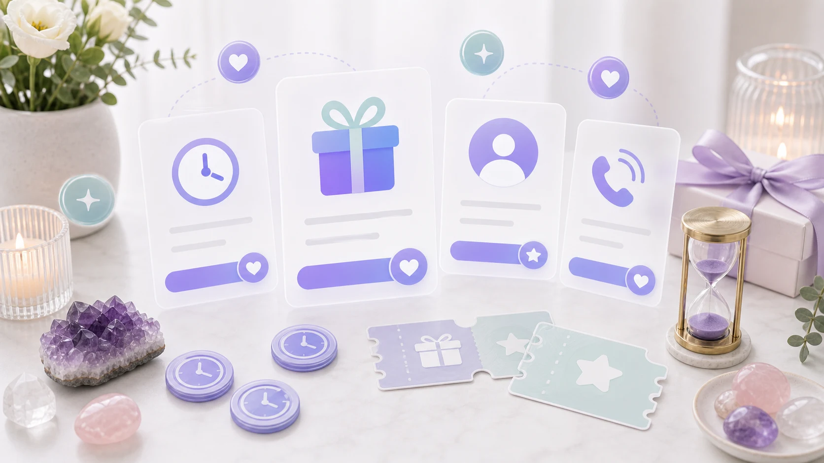Offer cards minute tokens gift box and hourglass for psychic app first time deals