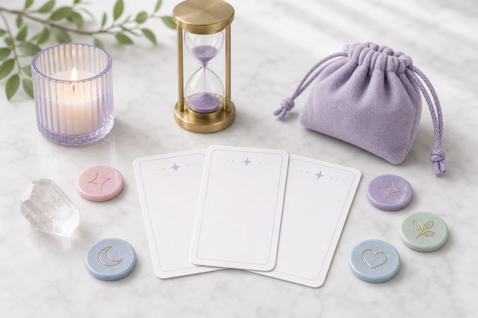 Minute tokens cards hourglass and pouch for managing first time psychic app offers
