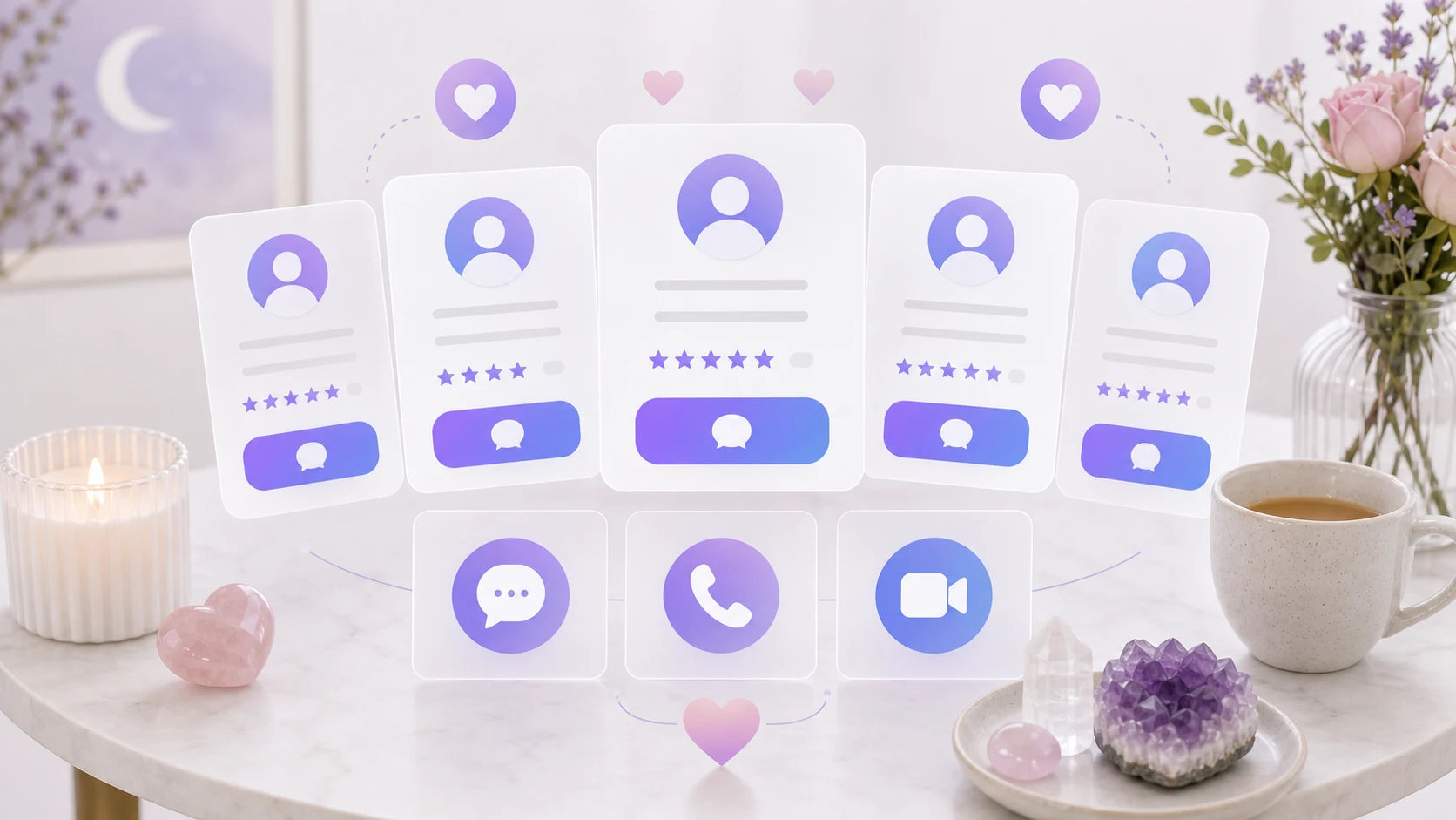Advisor profile cards for comparing psychic reading sites for love and relationships