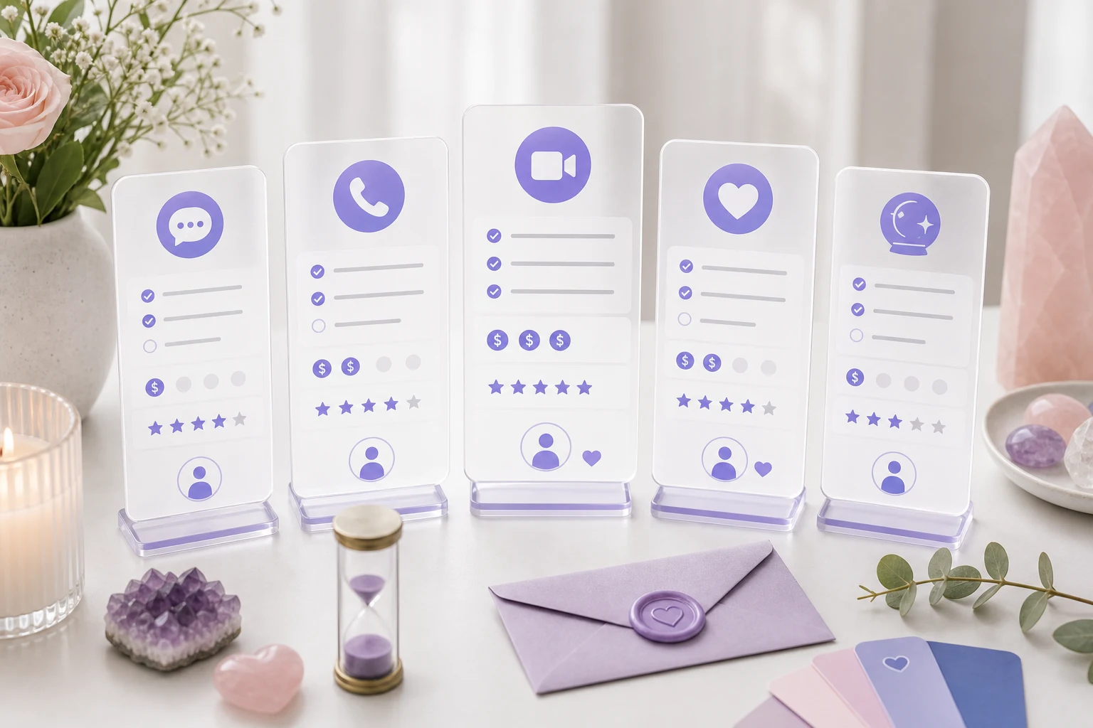 Comparison dashboard for chat phone and video love psychic readings