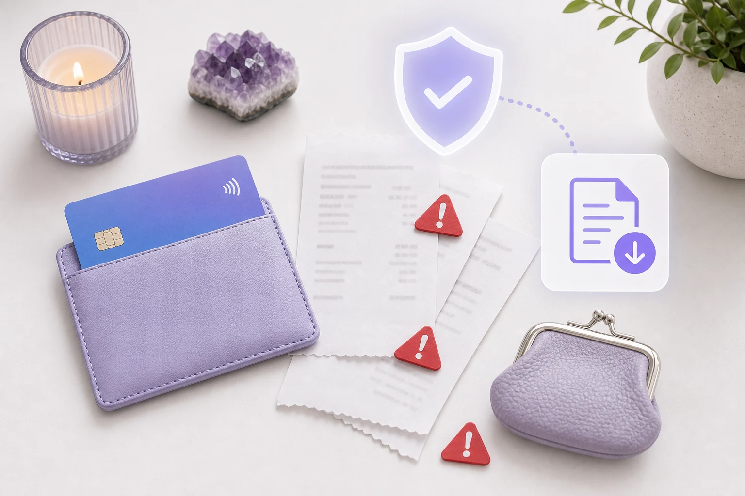 Card sleeve receipts and warning icons for safer psychic reading payments